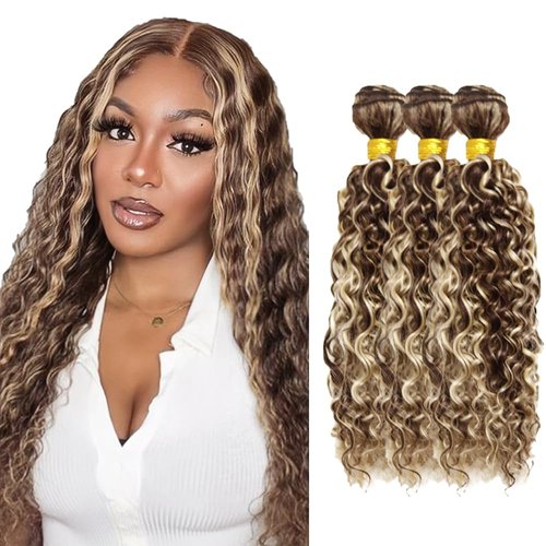 Vinmdonm P4613 Human Hair Bundles Blonde Water Wave 3 Bundle 20 22 24 inch 2 Tone #4 and 613 Bundle Brazilian Virgin Hair Extensions