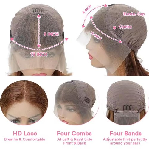 mianduan Highlight Bob Wigs Human Hair 13x4 Frontal Lace Wig 4/27 Honey Blonde Bob Wigs 14inch Glueless Wigs Human Hair pre plucked pre cut 180% Density 12A Short Wigs for Women Human Hair