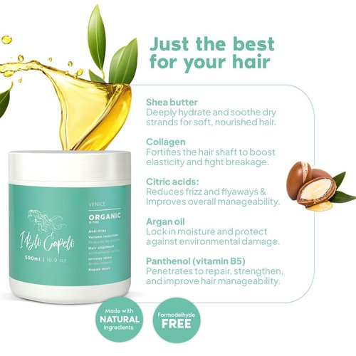 I Belli Capelli Venice Botox Hair Treatment - Smoothness for Dry and Damaged Hair - Deep Hydration, Volume Control, Reduces Frizz- Formaldehyde-Free, Organic Hair Botox (2-Pack, 17.6 oz/500 ml)