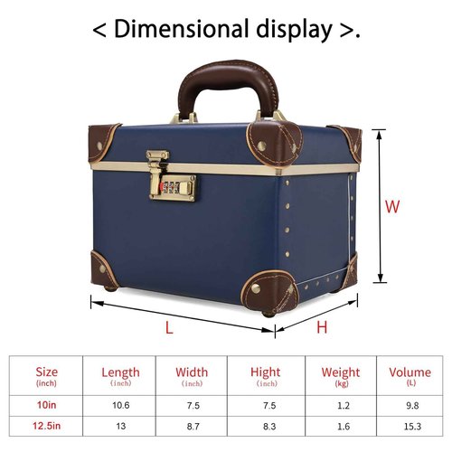 urecity Vintage Makeup Train Case, Navy Blue Artificial Leather, Professional Cosmetic Organizer with Metal Combination Lock, Retro Style Storage Box
