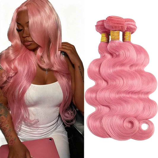 30 32 34 Inch Hot Pink Human Hair Bundles Pink Body Wave Bundles Niegmeag Peruvian Virgin Remy Hair Extensions Double Weft Soft and Skily Hair Weave