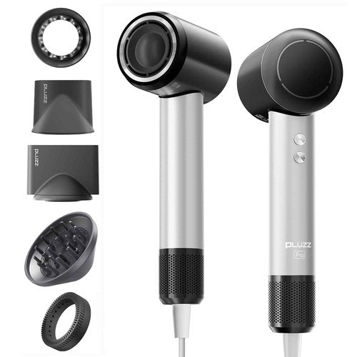 PLUZZ Pro Professional Hair Dryer with 3M Power Cord, 140,000 RPM Brushless Motor High-Speed, 500M Negative Ions, Quiet & Lightweight, Diffuser & Holders Attachments – Salon/Home Use