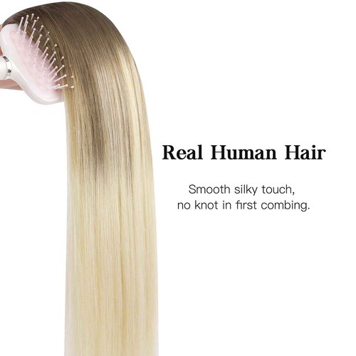 HOTBANANA Human Hair Clip in Hair Extensions, 9/60 Ash Brown to Platinum Blonde 120g Clip in Hair Extensions Real Human Hair Straight Remy Hair Clip in Hair Extensions 16 Inch 7pcs