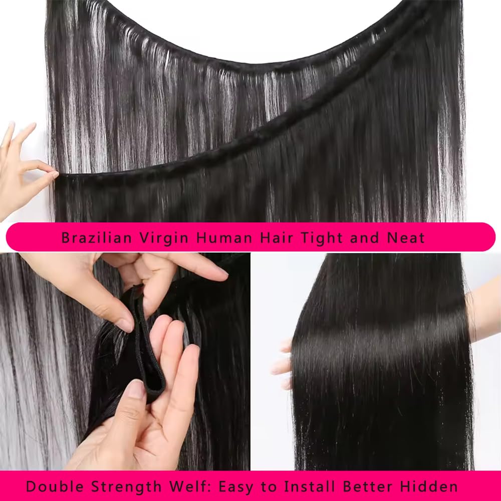 12A Human Hair Bundles 22 24 26 Inch Brazilian Straight Hair 3 Bundles 100% Unprocessed Virgin Human Hair Weave Straight Hair Extensions Natural Black（22 24 26）