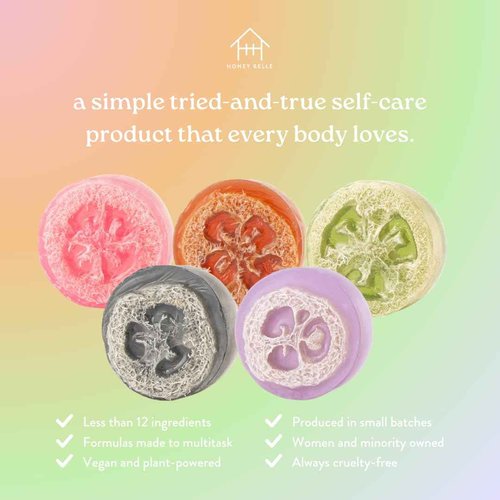 Honey Belle Exfoliating Loofah Soap Bar Top Selling 5 Pack | Exfoliating Soap Scrub with Loofah Inside | Eco-Friendly, Plant-Based, Moisturizing, All-Natural Soap with Built In Loofah