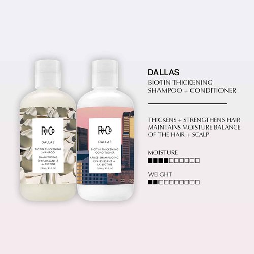 R+Co Dallas Biotin Thickening Shampoo & Conditioner Set + Deluxe Sample (0.5oz) | Adds Volume, Strength & Fullness | Sulfate-Free, Vegan + Cruelty-Free | 8.5oz (Pack of 2)