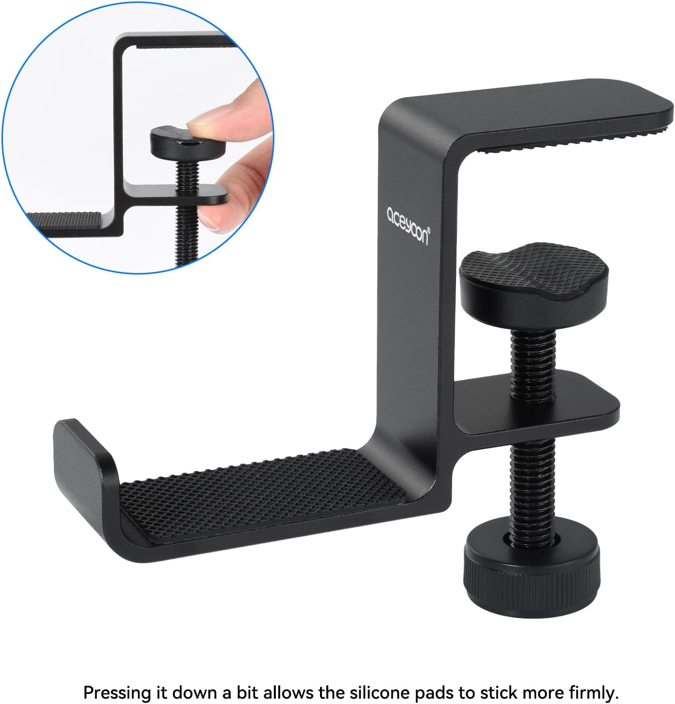 aceyoon Under Desk Headphone Hanger, Aluminum Headphone Stand,Headset Holder Space-Saving for Bag/Backpack/Gaming Headphone, Black