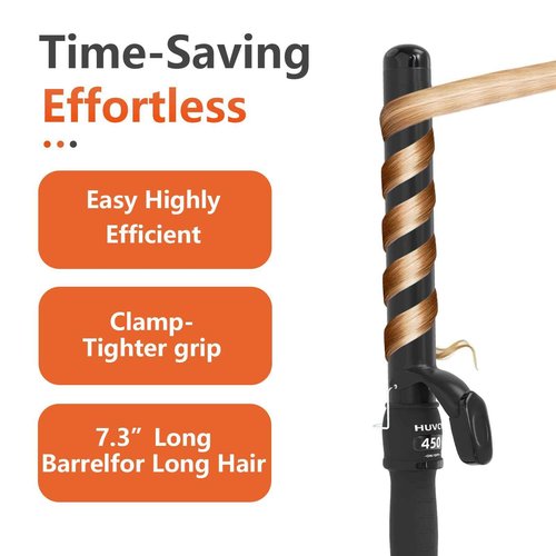 Huvcy 1-1/4 Inch Curling Iron - Ceramic Curling Iron, Fast Heat Function LCD Display 180°F-450°F Adjustable, Long Lasting Beach Waves, Dual Voltage Curler, Heat Resistant, Black