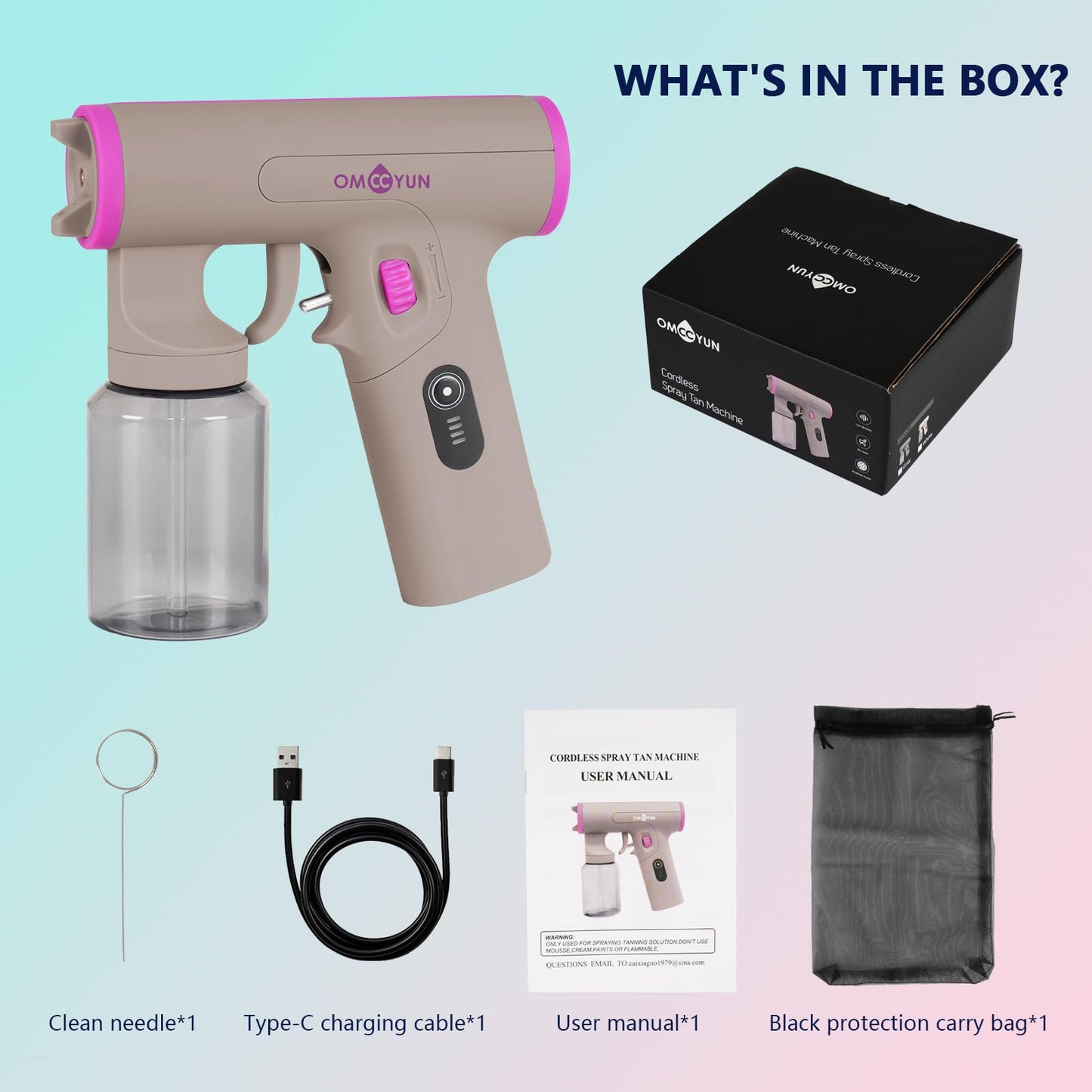 OMCCYUN Cordless Spray Tan Machine Strong Power With USB Charger Portable Handheld Travel Spray Tan Kit For Home Salon DIY Mobile Beach Travelling