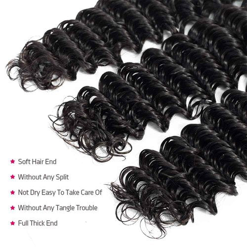 Deep Wave Human Hair Bundles 14 16 18 Inch Deep Curly Bundles Human Hair 12A Unprocessed Brazilian Virgin Double Weft Remy Hair Bundles Full and Thick