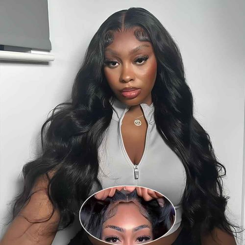 Atilck Wear and Go Glueless Bob Wig - Body Wave Lace Front Human Hair Wigs for Black Women - Pre Plucked and Pre Cut 4x4 Lace Closure - No Glue Needed for Beginners (Natural Black Glueless, 30 Inch)