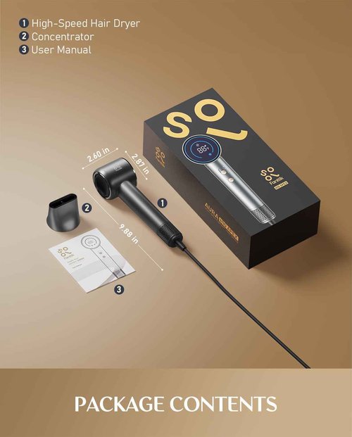 Fanttik Solo SonicDry H10 APEX 80% Faster Drying with 110,000 RPM Brushless Motor Hair Dryer, 56dB Low-Noise, 0.74lb Ultra-Light Blow Dryer, Ionic Tech for Travel, Home, Salon - Grey