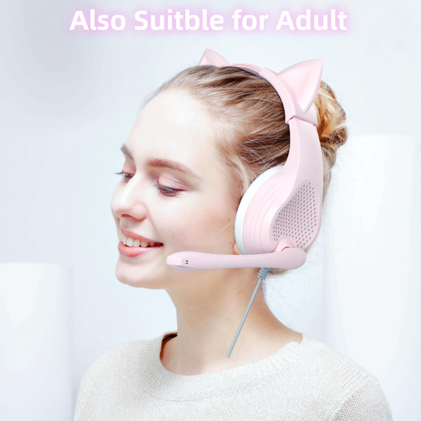 Anivia Pink Gaming Headset with Microphone for PC Computer iOS Mac PS4 PS5 Xbox One Phone, 3D Surround Sound, Soft Memory Foam Ear Cushion, Wired Over-Ear Headphones with Mic for Gamer-1