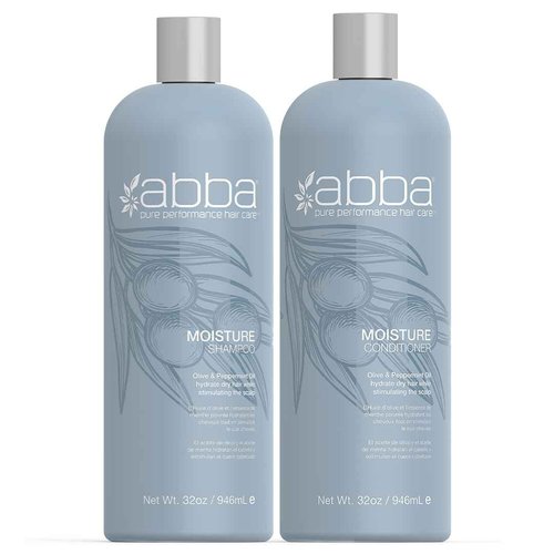 ABBA - Pure Moisture Shampoo & Conditioner Hydrating & Nourishing Value Duo Set – Olive Butter & Peppermint Oil, 32 fl oz Each