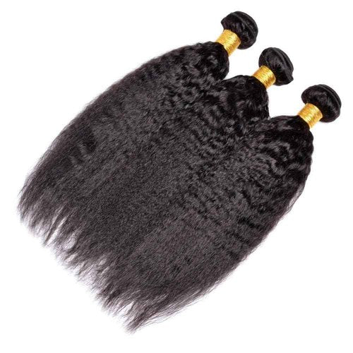 OLFORY Hair Bundles 12A Yaki Kinky Straight Human Hair 3 Bundles 100% Unprocessed Mongolian Virgin Human Hair Kinky Straight Bundles Yaki Hair Natural Color (20 22 24)