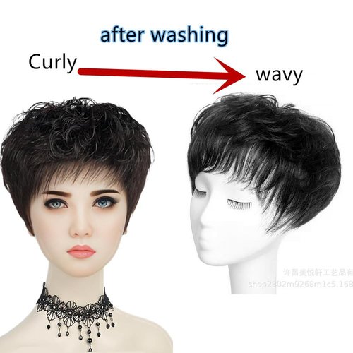 BESTOPPER Pixie Cut Wigs For black Women Human Hair Short Wig Full Hand-made Pixie Cut Wig 9A Brazilian Human Hair short Wig (Natrual Black, Curly/wavy)