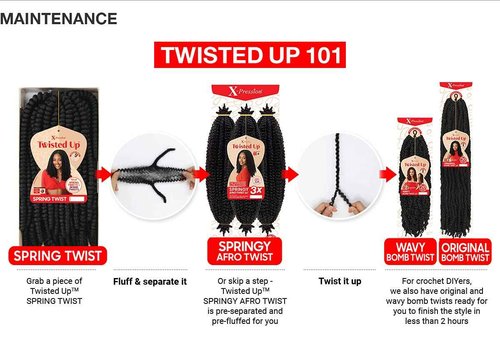 X-pression Braid Outre Crochet Braids X-Pression Twisted Up 3X Springy Afro Twist 24inch (5-pack, 1B)