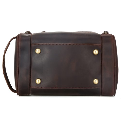 Polare Toiletry Bag Full Grain Leather Shaving Kit Dopp Kit Travel Case Wash Bag with YKK Zippers (Dark Brown)