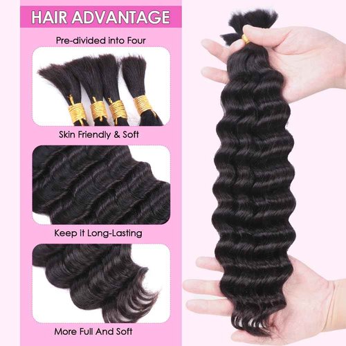 Yamikk Human Braiding Hair for Boho Braids No Weft 18 Inch Curly Boho Hair for Braiding Knotless 12A Deep Wave Bulk Bohemian Human Hair 1 Bundle/80g