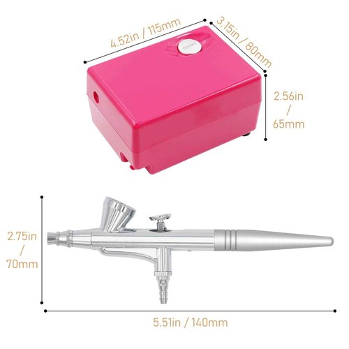 Airbrush Makeup Set Pinkiou Air Brush Kit for Face Paint with Mini Compressor 0.4mm Needle and Nozzle Nail Body Paint SP16 (RED)