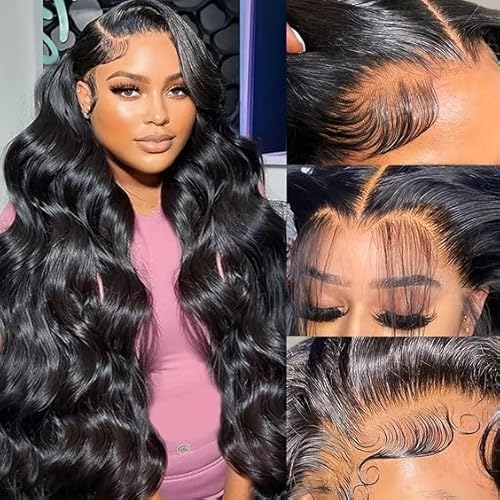 13X6 Lace Front Wigs Human Hair 22 Inch Body Wave Human Hair Wig HD Lace Frontal Glueless Wigs Human Hair Pre Plucked Bleached Knots with Baby Hair 180% Density Natural Color