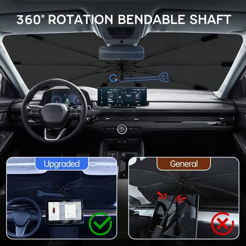 Car Windshield Sun Shade Umbrella with 360° Anti Scratch Handle, Upgraded Windshield Sunshades with Double Layer Thicken Fabric, Car Shade Front Windshield Cover for Most Vehicles