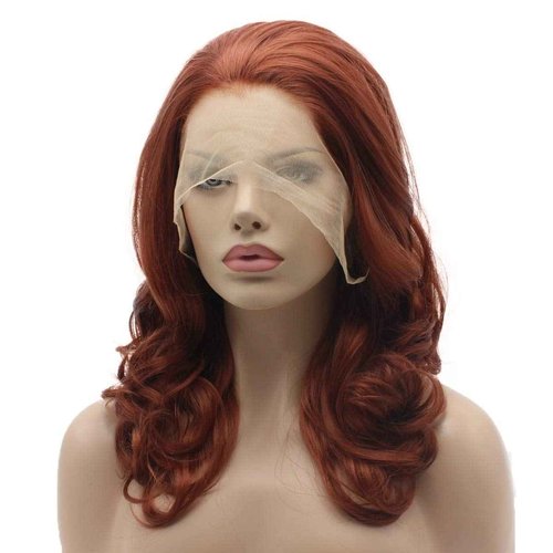 Lace Front Synthetic Medium Length 16inch Burgundy Heat Resistant Heavy Density Realistic 。
