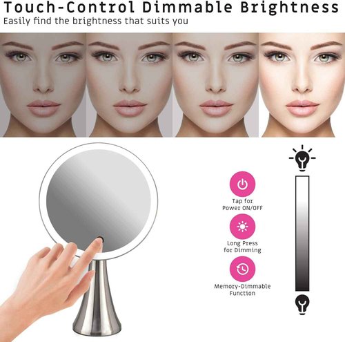 Surdy 9" Lighted Makeup Mirror, 5x/10x Dual Magnifying Mirror w/ 3 Color, Brightness Adjustable,360° Rotation, 4000 mAh Rechargeable, Women Gift, Vanity Mirror
