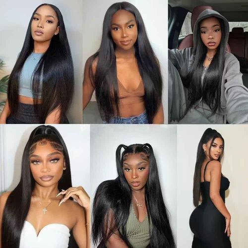 12A Straight Bundles Human Hair,Double Weft for Women 100% Unprocessed Brazilian Virgin Hair Extensions Natural Black 16 18 20 Inch 3 Bundles
