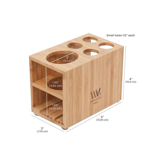 MobileVision Bamboo Makeup Organizer Complete Combo Which INCLUDES: 5 Section Brush Holder, 4 Compartment Cosmetic Caddy & Drawer for added extra storage space