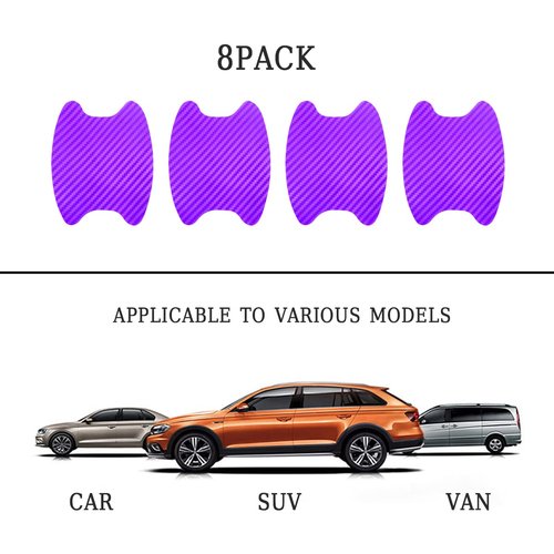 8PCS Car Door Handle Sticker, Carbon Fiber Anti-Scratches Car Door Cup Protector, Non-Marking Auto Door Handle Protective Film, Self-Adhesive Door Side Paint Protector for All Cars (Purple/8PCS)