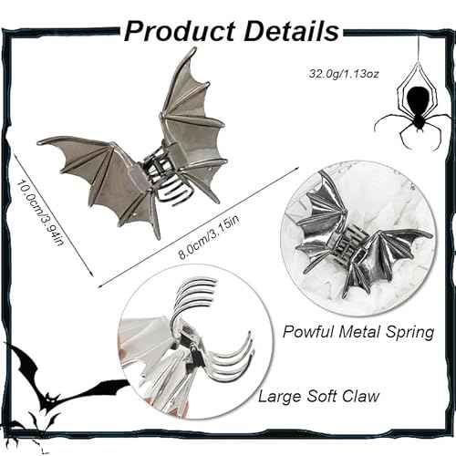 Metal Bat Wing Shape Hair Claw Clips Punk Gothic Style Barrettes - Black - No Slips Jaw Clips for Women's Halloween Party