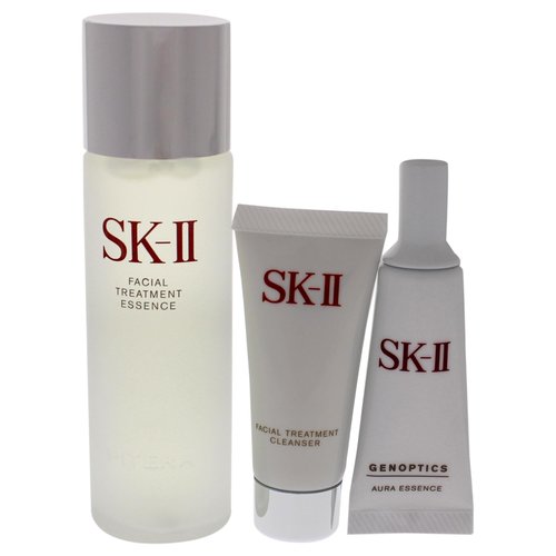 SK-II Pitera Aura Kit Unisex 2.5oz Facial Treatment Essence, 0.5oz Facial Treatment Cleanser, 0.33oz Genoptics Aura Essence 3 Pc