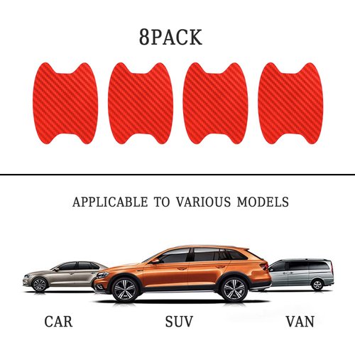 8PCS Car Door Handle Sticker, Carbon Fiber Anti-Scratches Car Door Cup Protector, Non-Marking Auto Door Handle Protective Film, Self-Adhesive Door Side Paint Protector for All Cars (Red/8PCS)