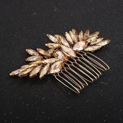 Teyglen Hair Comb, Bridal Wedding Gold Crystal Handmade Hair Side Comb, Red Blue Black Rhinestone Crystal Hair Pieces, Vintage Headpieces for Women Bride Girls
