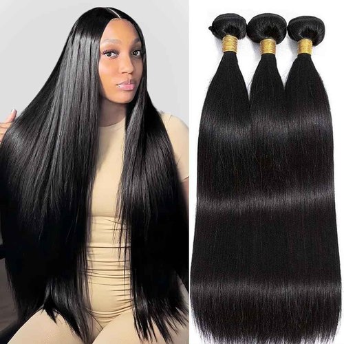 MIRONICA Straight Bundles Human Hair 24 26 28 Inch 12A Brazilian 3 Bundles Deals Human Hair 100% Unprocessed Virgin Remy Hair for Black Women Natural Black Color Hair Extensions