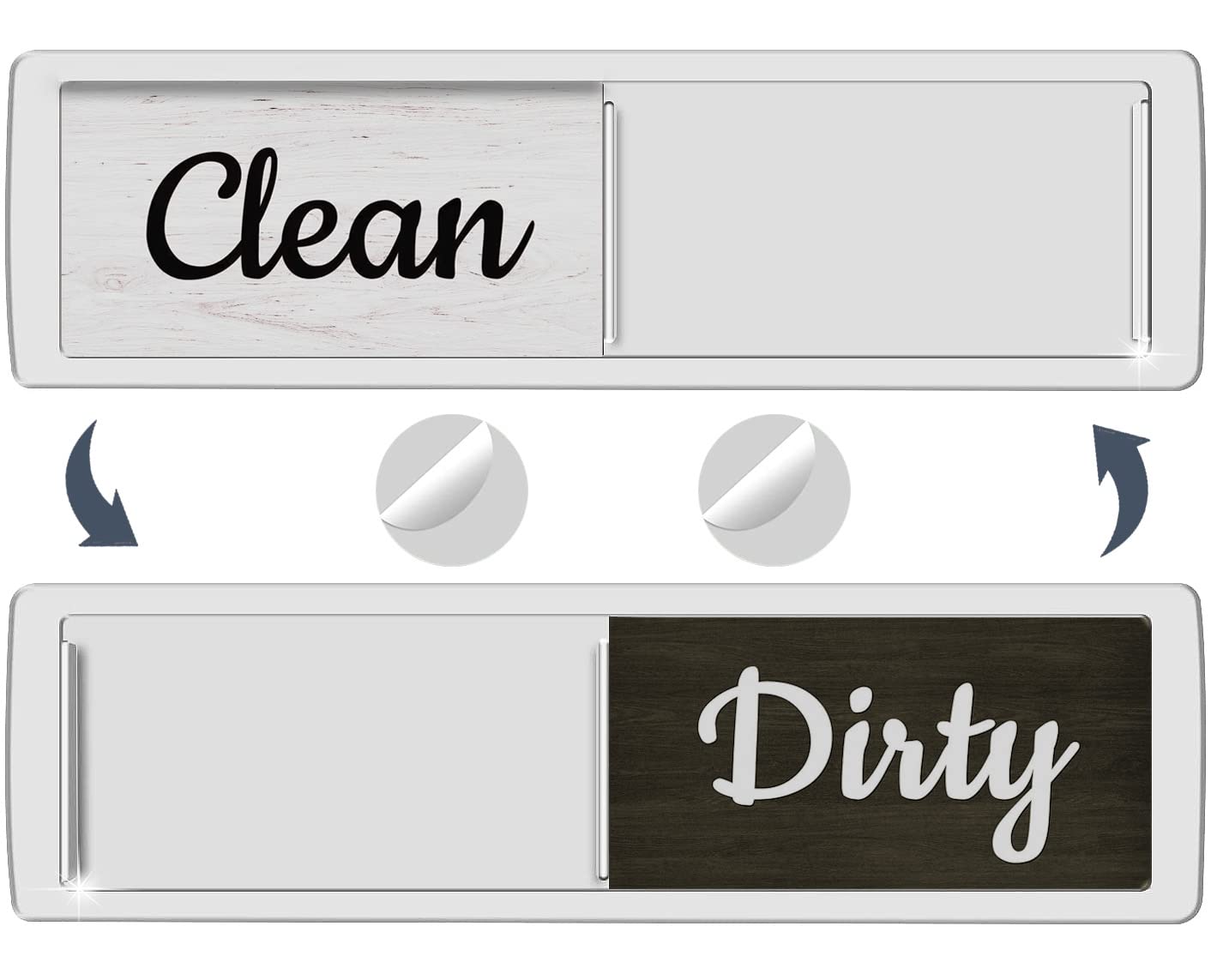 Oxepleus Dishwasher Magnet Clean Dirty Sign, Farmhouse Rustic Wood Design Black and White Non-Scratch/Easy to Read & Slide/Strong Magnetism Kitchen Storage and Decoration Accessories (A-Silver)