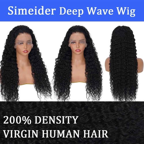 Simeider Deep Wave Lace Front Wigs - Human Hair, 200 Density, 13x6 Deep Curly, Glueless Frontal Wigs, Pre Plucked With Baby Hair, HD Lace Front, 20 Inch