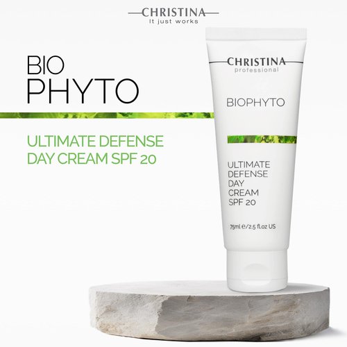 Christina Bio Phyto Ultimate Defense Day Cream Moisturizer with SPF 20-75 ml - Broad Spectrum UVA/UVB Protection Facial Moisturizer with Hyaluronic Acid & Vitamin B12- For Normal & Combination Skin