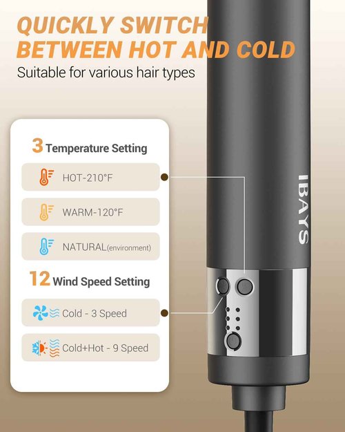 IBAYS Hair Dryer Brush 6 in 1 Professional Hot Air Styler, 110,000 RPM High-Speed Negative Ionic Hair Dryer, Auto Wrap Curler Frizz-Free Blow Dryer Brush for Curling Volumizing Straightening Styling