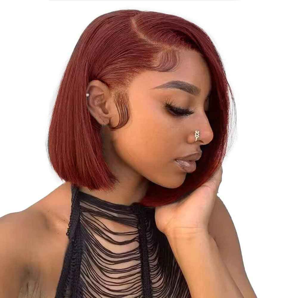13x4 Lace Front Wigs Human Hair Brown,Reddish Brown hd Lace Front Bob Wigs for Black Women,10Inch Glueless Wigs Per-Plucked with Baby Hair Straight Short Wig Auburn Brown Lace Frontal Wig180% Density
