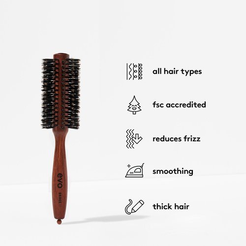 Evo Bruce Natural Bristle Radial Brush - Styling Brush for Blow Drying Long, Distribute Natural Oils & Polished Smooth for All Hair Types
