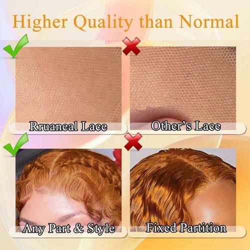 Rruaneal Ginger Deep Wave Wig Human Hair 13x4 Ginger Curly Lace Front Wig Human Hair 28Inch Wet and Wavy Human Hair Wig 180% Density