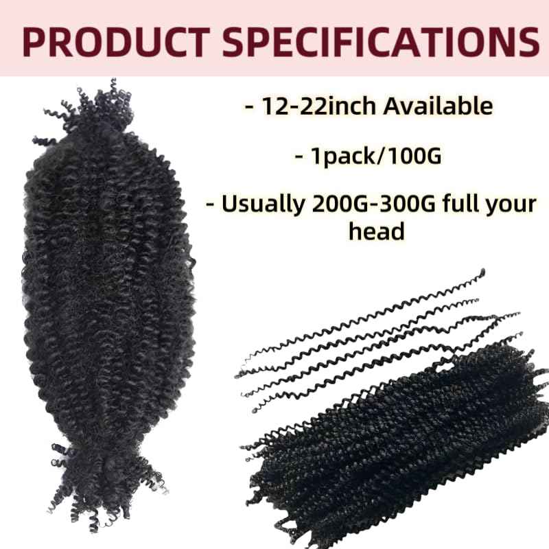 Human Hair Springy Twist Hair Extensions Afro Kinky Bulk Hair 100% Human Hair Twist Crochet Braiding Hair Springy Afro Twist Hair Extensions Natural Color For Black Women 14 Inch 100g