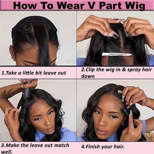 V Part Wigs Human Hair 22 inch Upgrade U Part Human Hair Wigs Body Wave for Black Women Beginner Friendly No Sew In and No Leave Out Glueless Brazilian Virgin Hair Wig Natural Black Color 180% Density
