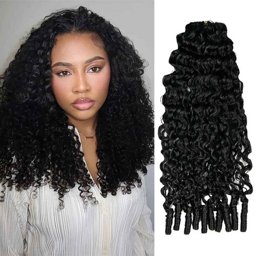 Ssawhair Water Curly Crochet Human Hair Knotless Pre-Separated Deep Curly Virgin Human Hair Pre-Looped Reusable Feather Crochet Hair Extensions 22Inch 60g 50Strands