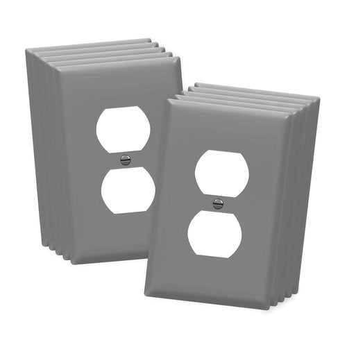 ENERLITES Duplex Receptacle Wall Plate, Electrical Outlet Covers, Gloss Finish, Mid-Size 1-Gang 4.88" x 3.11", Polycarbonate Thermoplastic, UL Listed, 8821M-GY-10PCS, Gray, 10 Pack, 10 Count