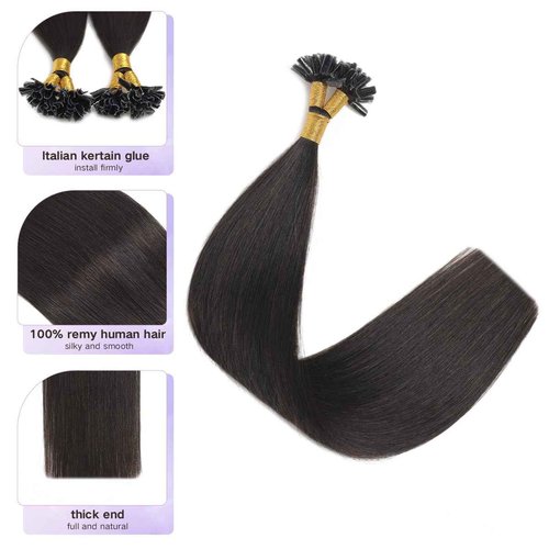 Sindra U Tip Hair Extensions Real Human Hair Color Natural Black 20 Inch 50 Grams 50 Strands/Pack Straight New Generation Keratin Fusion Extensions（Utip#1b-20inch）