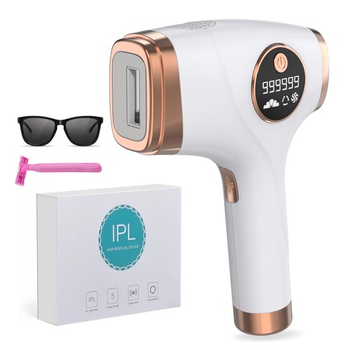 IAEVGGA IPL Hair Removal Device, Portable Permanent Hair Reduction for Men and Women, Home Hair Remover with Razor and Glasses, 999,999 Flashes, Underarms Back Legs Arms Face Bikini Line