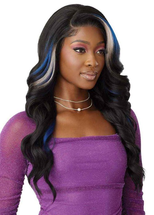 Outre Lace Front Wig - Perfect Hair Line 13X4 - Swoop Series - Swoop 8 (1B/DRFF SAPPHIRE FROST)